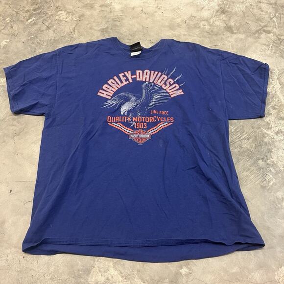 2013 Harley Davidson Tampa Bay Florida DBL Sided Size 2XL Blue Short SLV Tee - Picture 1 of 8